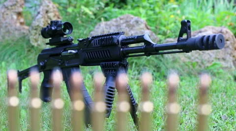Kalashnikov machine gun and bullets 5.45 Stock Footage 52426060