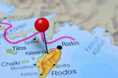 Kalavarda pinned on a map of Greece Foto stock