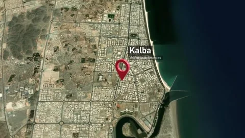 Kalba City Map Zoom (UAE) from Space to Earth Video stock 264770397