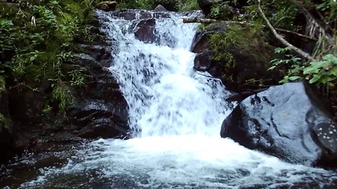 Kalbanteng waterfall stream on the river on the muria mountain Stock Footage 124891453