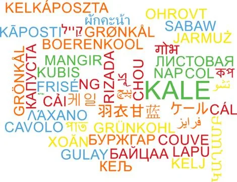 Kale multilanguage wordcloud background concept Stock Illustration
