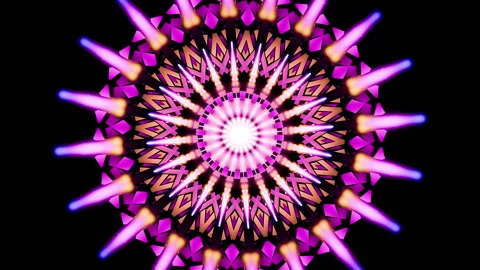 Kaleidoscope of colorful neon patterns randomly rotates and sparkles 3d render. Stock Footage 296298446