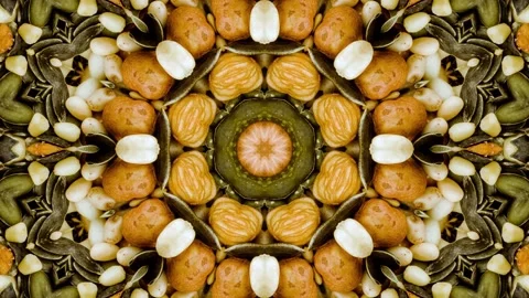 Kaleidoscope of different nuts Health care, diet and nutrition concept. Stock Footage 193634853