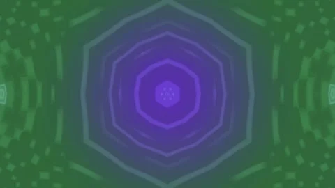 Kaleidoscope effect with hexagonal center and green-purple gradient a pattern Video stock 333370801