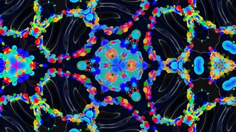 Kaleidoscope effect from wavy shiny liquid surface with distorted circles float Stock Footage 137486879