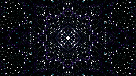 Kaleidoscope floral repeating pattern. Mirrored purple and white dots Stock Footage 249655968