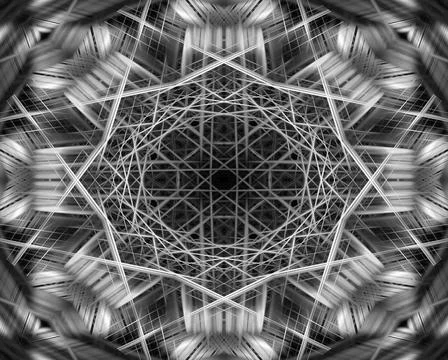 Kaleidoscope light beams pattern Dynamic white light beams pattern against... Stock Photos