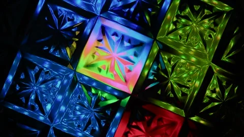 Kaleidoscope made of glass pattern with multi-colored illumination. 動画素材 305021133