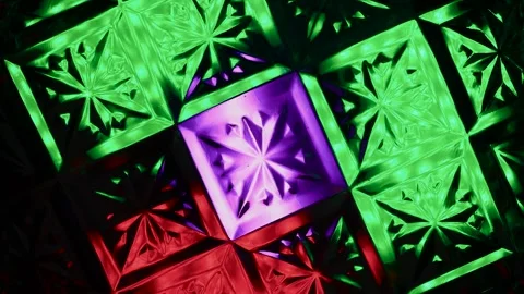 Kaleidoscope made of glass pattern with multi-colored illumination. 動画素材 305021292