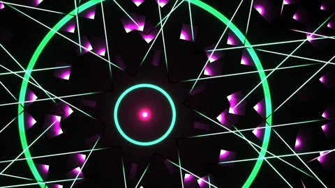 Kaleidoscope Neon Geometric Abstract Pattern with Fast Vibrant Motion for C.. Stock Footage 343728542