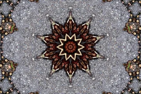 Kaleidoscope pattern creating abstract star shape on asphalt Stock Photos