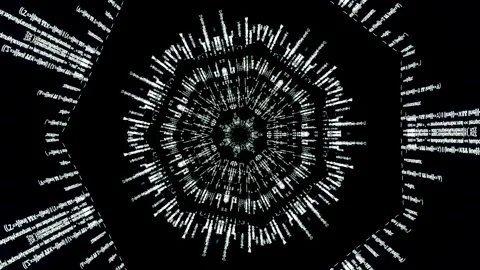 Kaleidoscope pattern of data and computer programming information on black Stock Footage 139157271