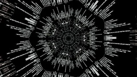 Kaleidoscope pattern of data and computer programming information on black 스톡 일러스트