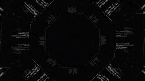 Kaleidoscope pattern of data and computer programming information on black Stock Illustration