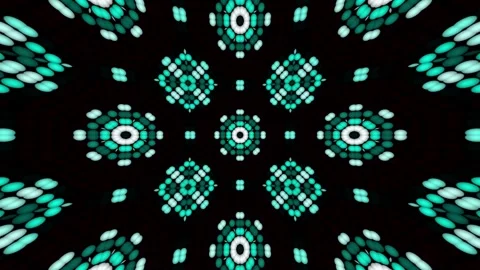 Kaleidoscope pattern with glowing blue neons spheres. Camera later zoom in l Stock Footage 256181488