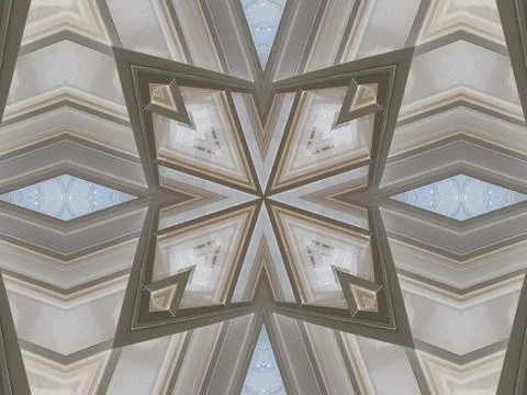 Kaleidoscope pattern of mirrored architectural elements Stock Photos