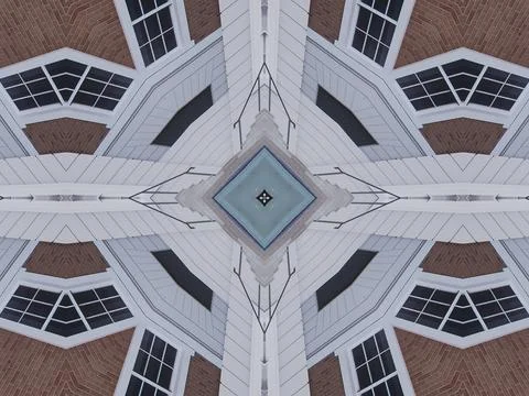 Kaleidoscope pattern of mirrored architectural elements Stock Photos