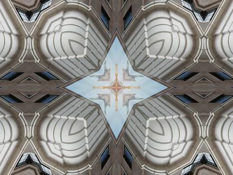 Kaleidoscope pattern of mirrored architectural elements Stock Photos