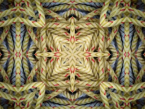 A kaleidoscope pattern of overlapping and knotted rope Stock Photos