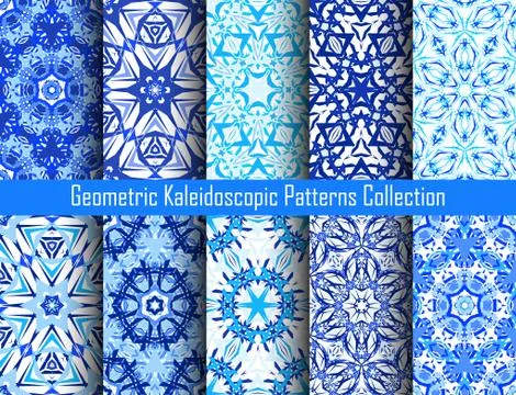 Kaleidoscope Patterns Blue Backgrounds Stock Illustration