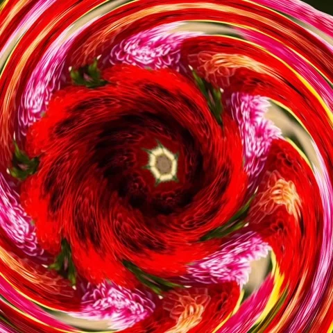 Kaleidoscope rotating red flower pattern design Stock Footage 227316375