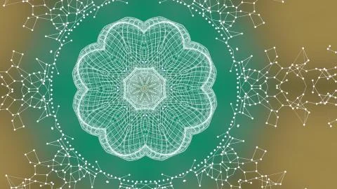 Kaleidoscope smooth sequence white pattern over pastel beige and green Illustrazione stock
