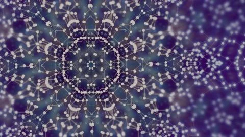 Kaleidoscope smooth sequence white pattern over blue gradient background. Illustrazione stock