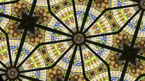 Kaleidoscope Stainglass Ceiling Stock Footage 50361946