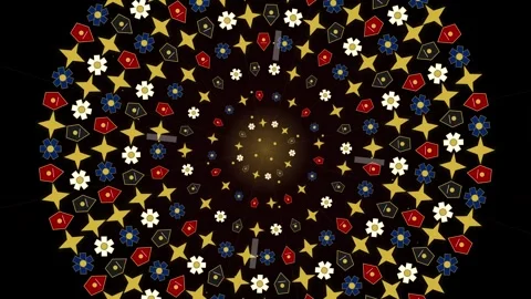 Kaleidoscope Star Flower Pattern Animation - Red Blue White Gold Abstract B.. 動画素材 346660412
