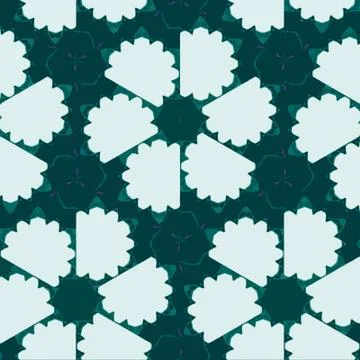 Kaleidoscope triangle floral continuous pattern. Teal and white colors Stock Illustration