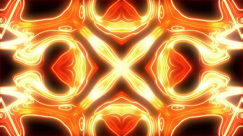 Kaleidoscope, vj loop animation, bright neon orange pattern, 4K Stock Footage 127169505