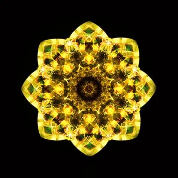 Kaleidoscope yellow computer generated seamless kaleidoscope flower patter... Stock Photos