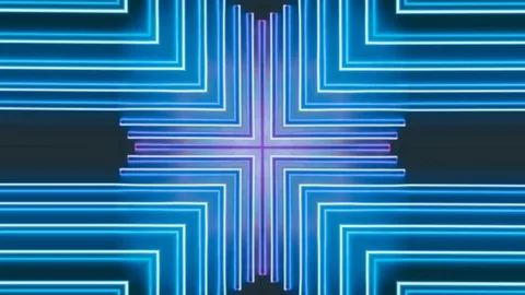 Kaleidoscopes motion background with glowing neon colorful lines and geometric s Stock Footage 122489769