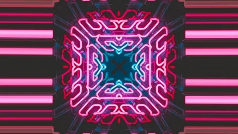 Kaleidoscopes motion background with glowing neon colorful lines and geometric s Stock Footage 122489784