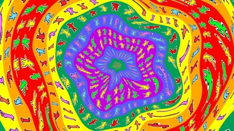 Kaleidoscopic abstract background of rainbow wave circles. Seamless hypnotic Stock Footage 340028984