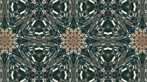Kaleidoscopic effect aerial top down shot of a city road traffic jam Illustrazione stock