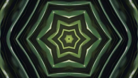 Kaleidoscopic hexagonal pattern with flowing green lines a symmetrical Video stock 334318112