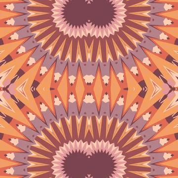 Kaleidoscopic ornamental pattern in mauve bean, strawberry syrup, peach foam, pa Stock Illustration