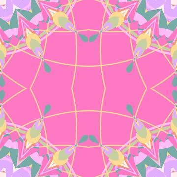 Kaleidoscopic ornamental pattern in muted teal, mossy gold, pale gold, terracott Stock Illustration