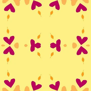 Kaleidoscopic ornamental pattern rendered in warm bisque, salmon pink, maroon gl Stock Illustration