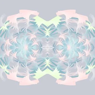 Kaleidoscopic ornamental pattern in soft rose, pale stone, light slate, misty bl Stock Illustration