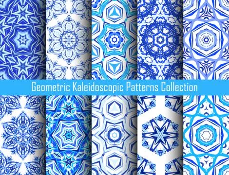 Kaleidoscopic Patterns Blue Backgrounds Stock Illustration
