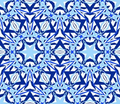 Kaleidoscopic Seamless Pattern Blue Stock Illustration