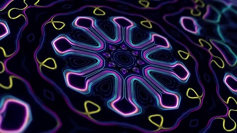 Kaleidoscopic structure with neon flash lights. Pattern like symmetrical radial Stock Footage 282510581
