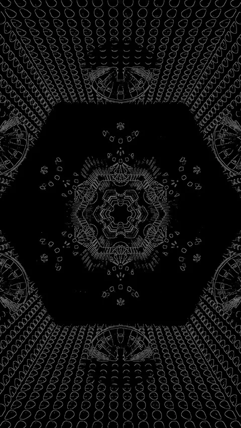 Kaleidoscopic tunnel effect video loop screensaver seamless pattern in blac.. Видео 321566118
