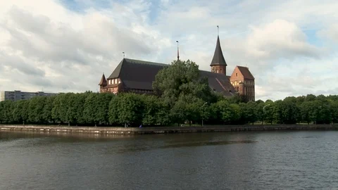 Kaliningrad. Cathedral on background of blue sky in  clouds. Stock Footage 112089579