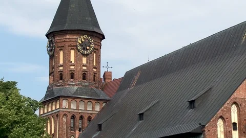Kaliningrad. Closeup of clock tower at cathedral on Kant Island. Stock Footage 112089285