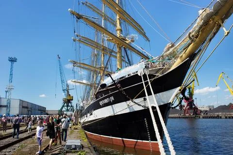 KALININGRAD, RUSSIA - JUNE 19, 2016: The view of the historical barque Kruz.. Stock Photos