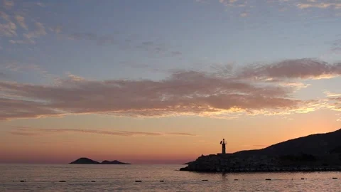 Kalkan Beach Lighthouse at Sunset Stock Footage 328437661