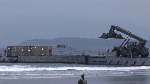 Kalmar RT240 Container Handler on landing craft Video stock 110795086
